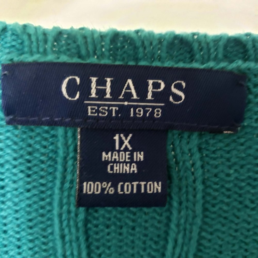 Chaps Women's Emerald Green V Neck Long Sleeve Cable Knit Top Sweater - Picture 9 of 10